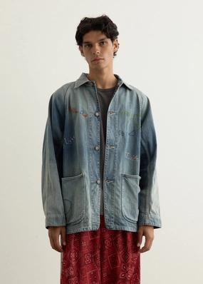 12oz Denim CACTUS Coverall (Memorial Embroidery Model) clean design Practical Cold Piece