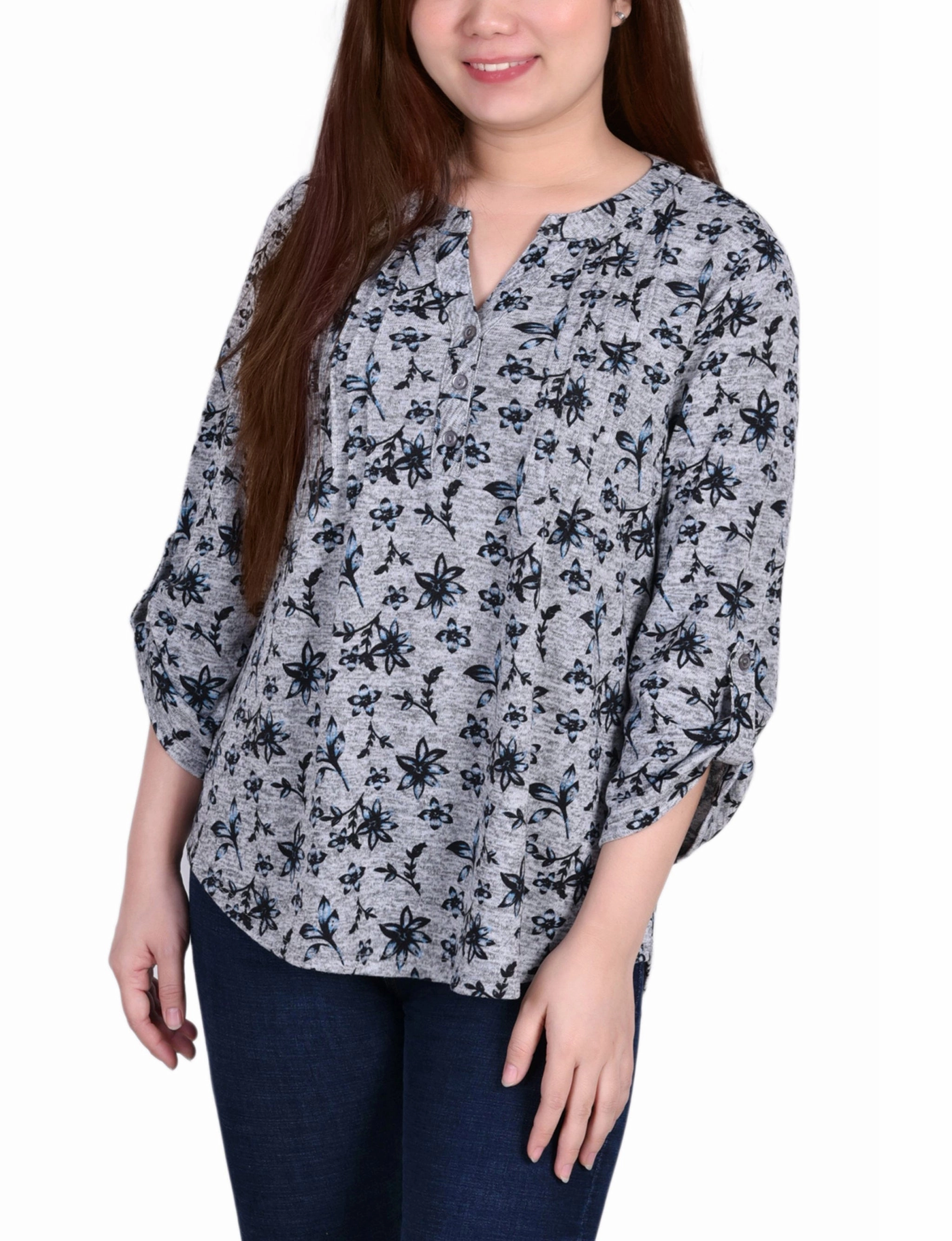 EcoFriendly Material Blend 3/4 Roll Sleeve Top