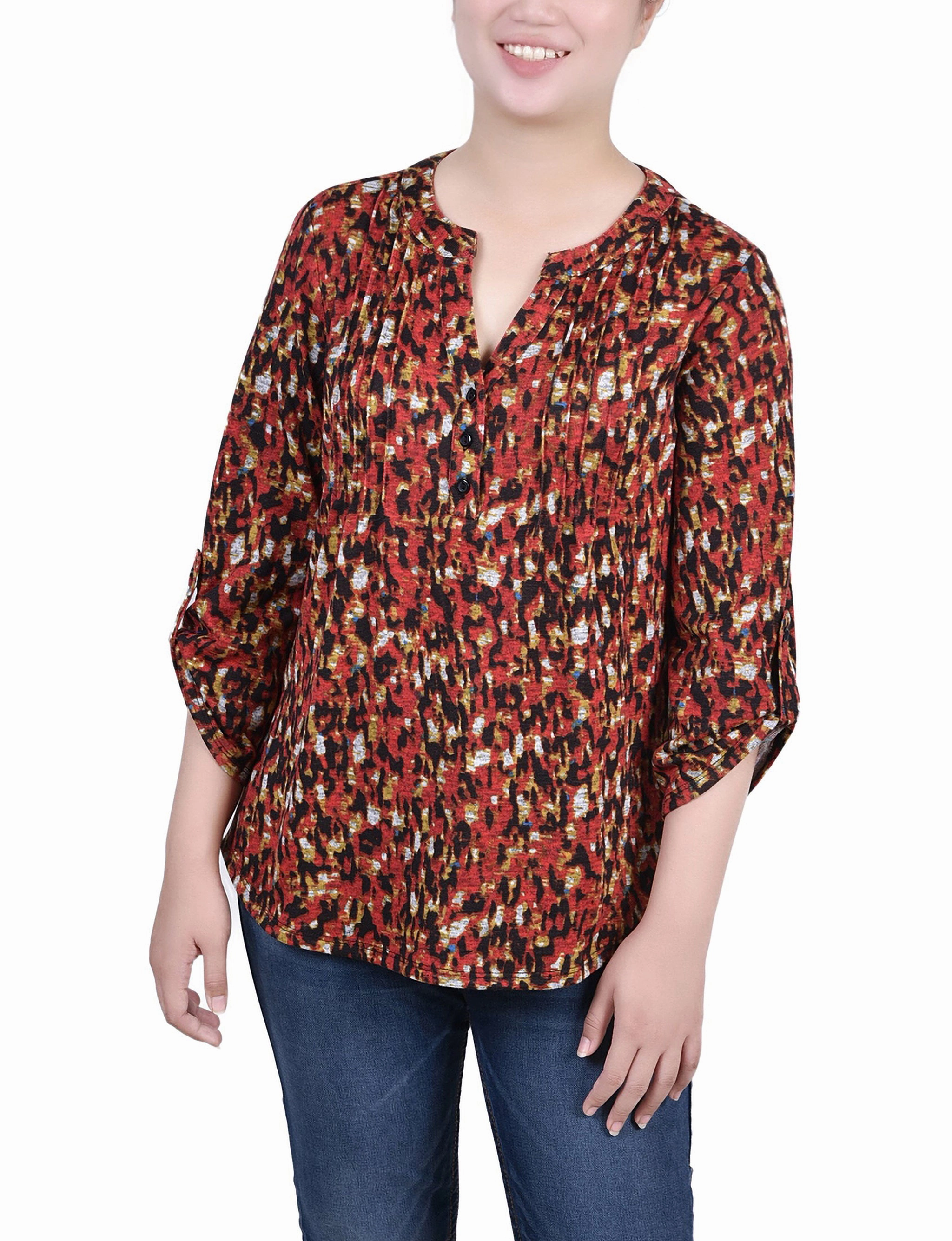 ShrinkResistant Weave 3/4 Roll Sleeve Top