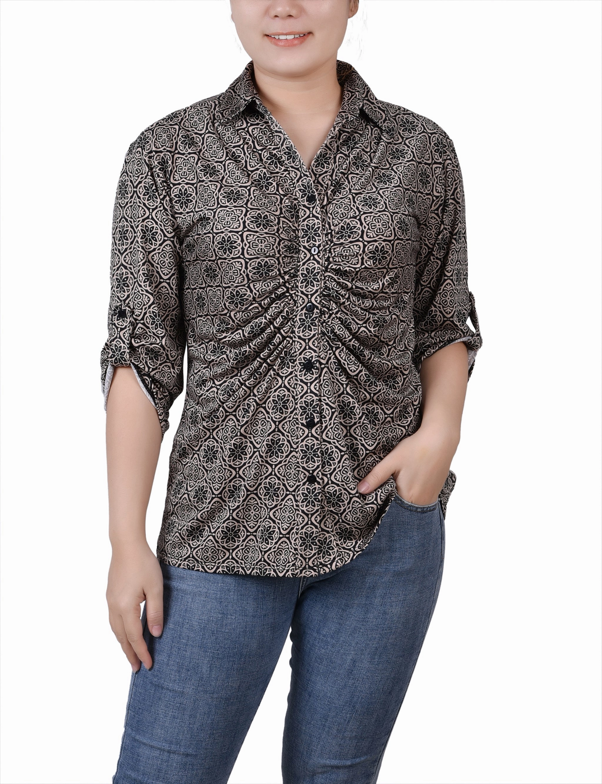 3/4 Roll Tab Rouched-Front Top All-Day Use Dimensional Stability