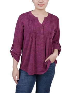 3/4 Roll Tab Sleeve Y Neck Top Daily Comfort