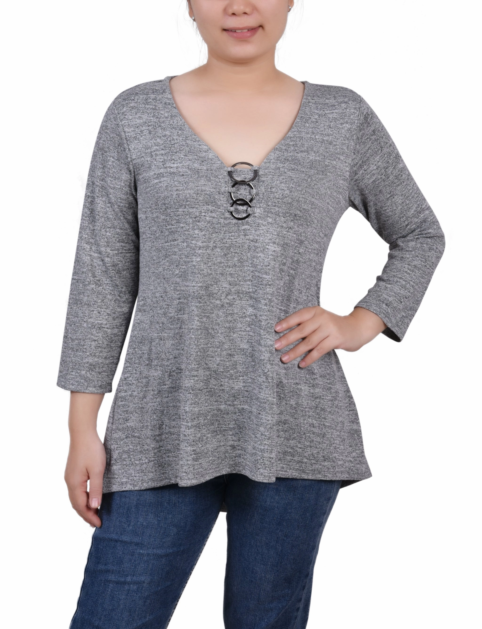 3/4 Sleeve 3-Ring Top Drop Shoulder Design Go-To Fit