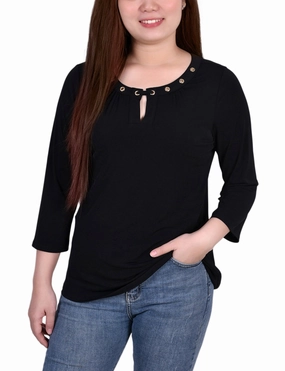 3/4 Sleeve Grommet Top Reinforced Hemline