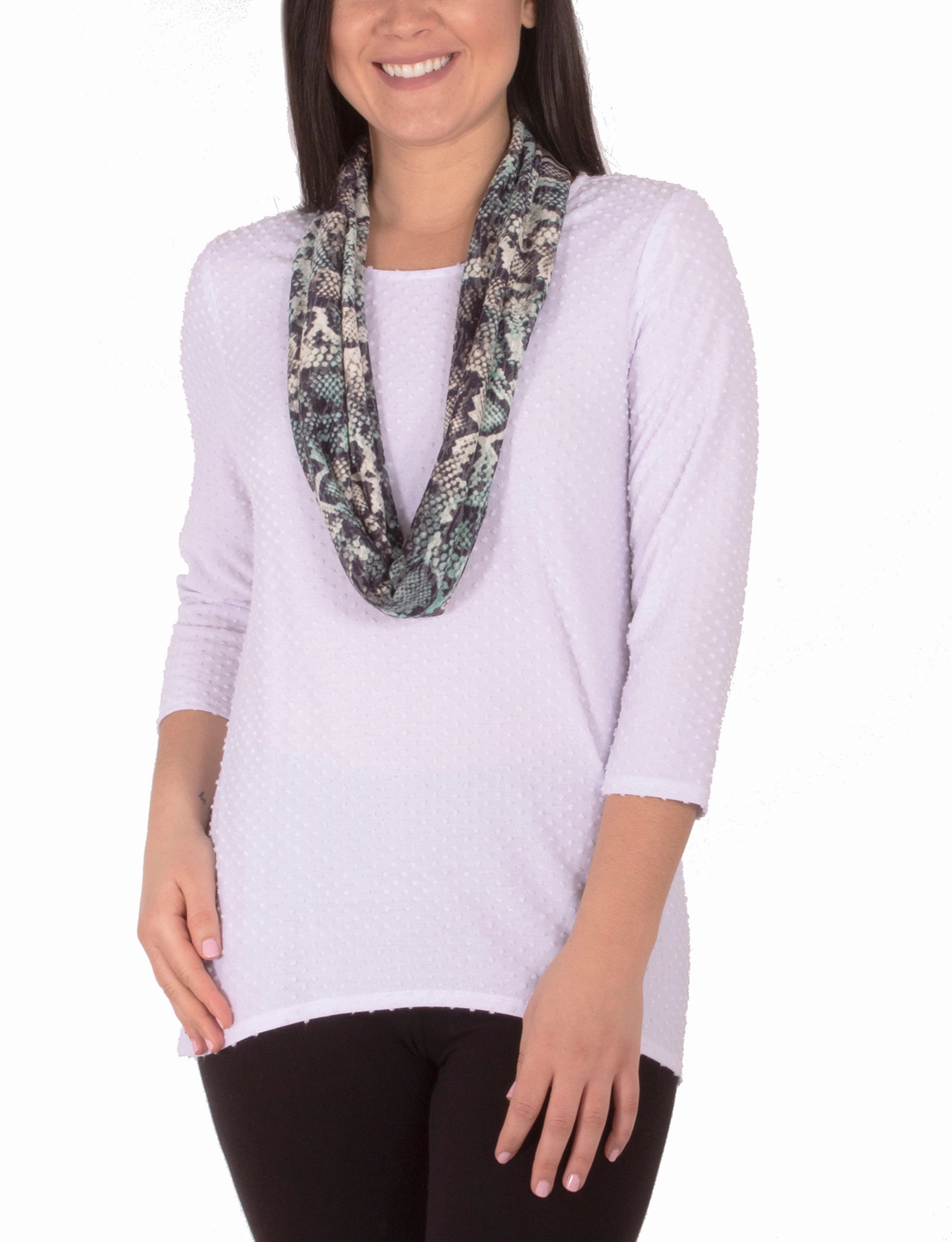 3/4 Sleeve Jewel Neck Top With Scarf Urban Look Thermal Regulation Layer