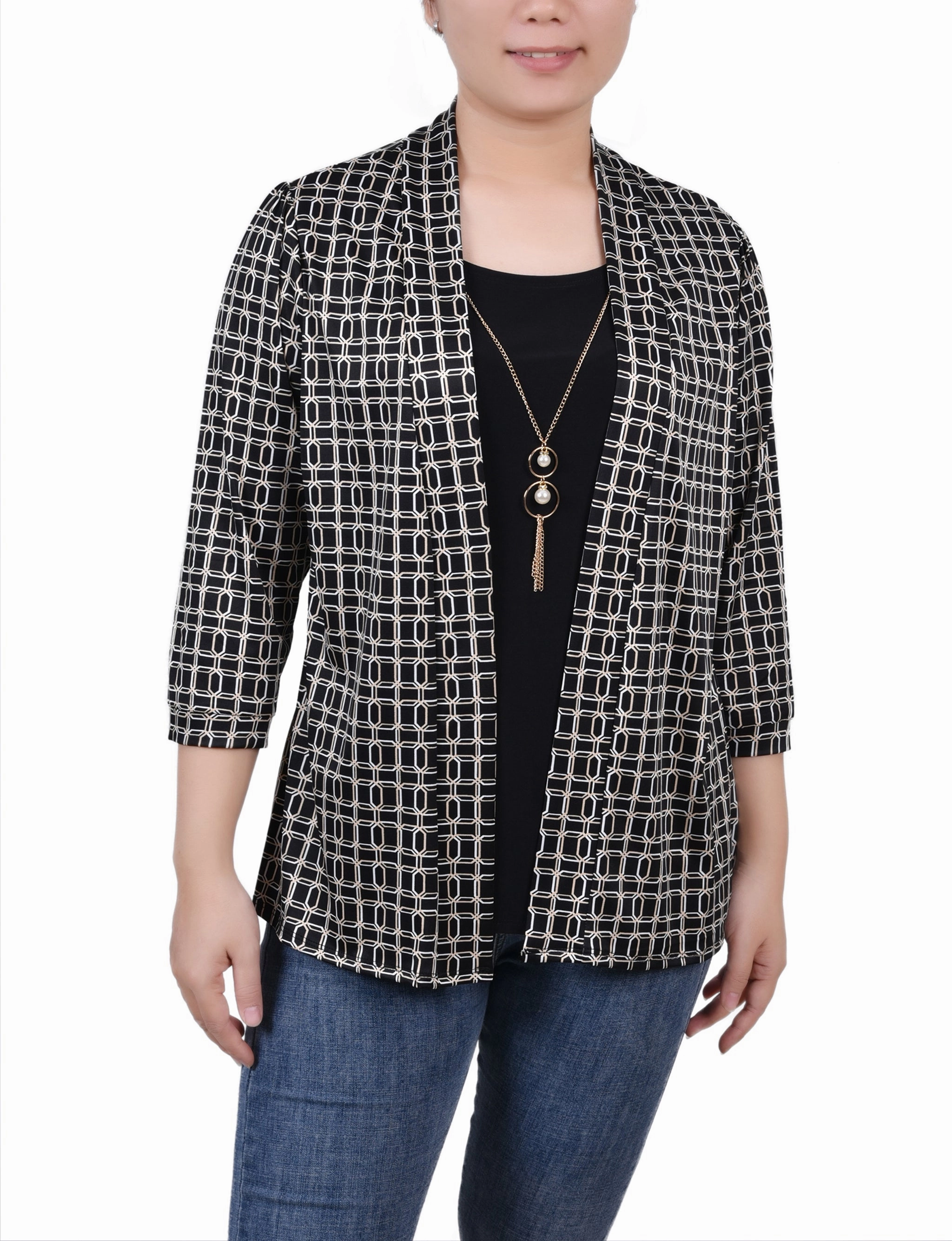 3/4 Sleeve Two-Fer Top Outer Comfort