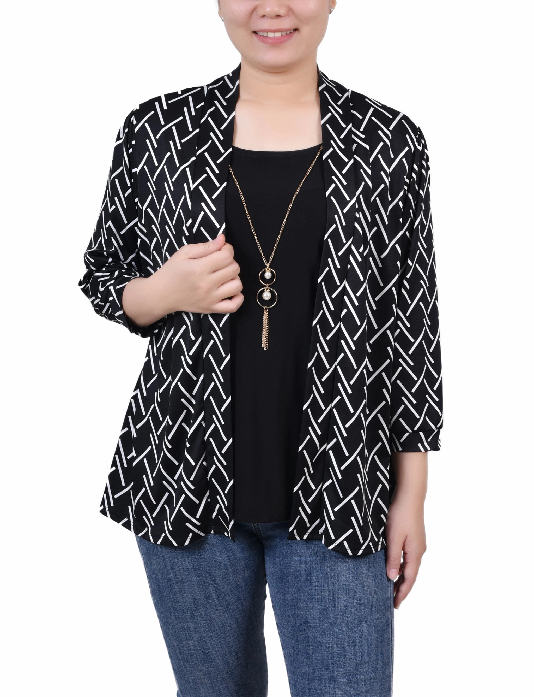 3/4 Sleeve Two-Fer Top Stylish Choice Lightweight Weave