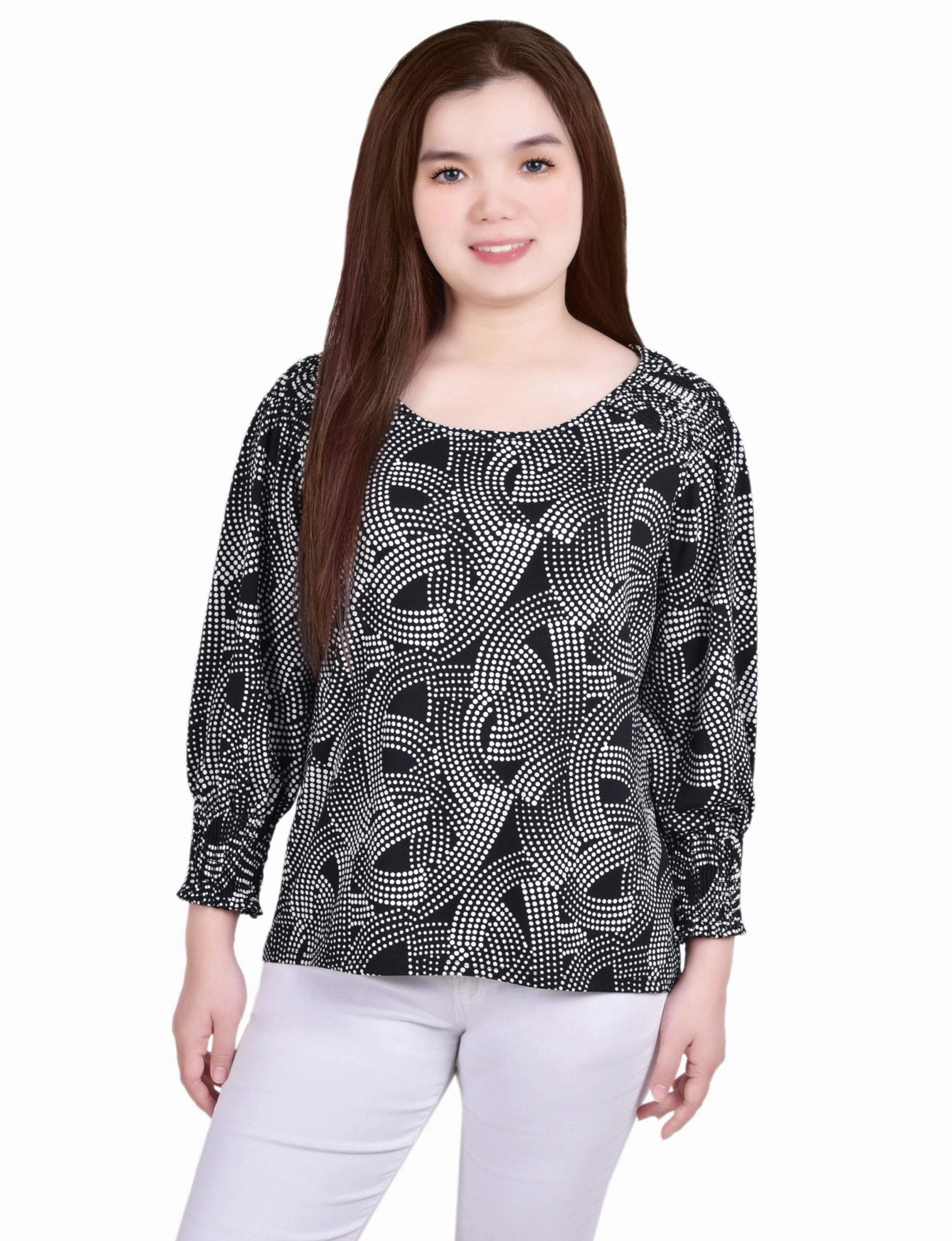 3/4 Smocked Detail Top Relaxed Trend