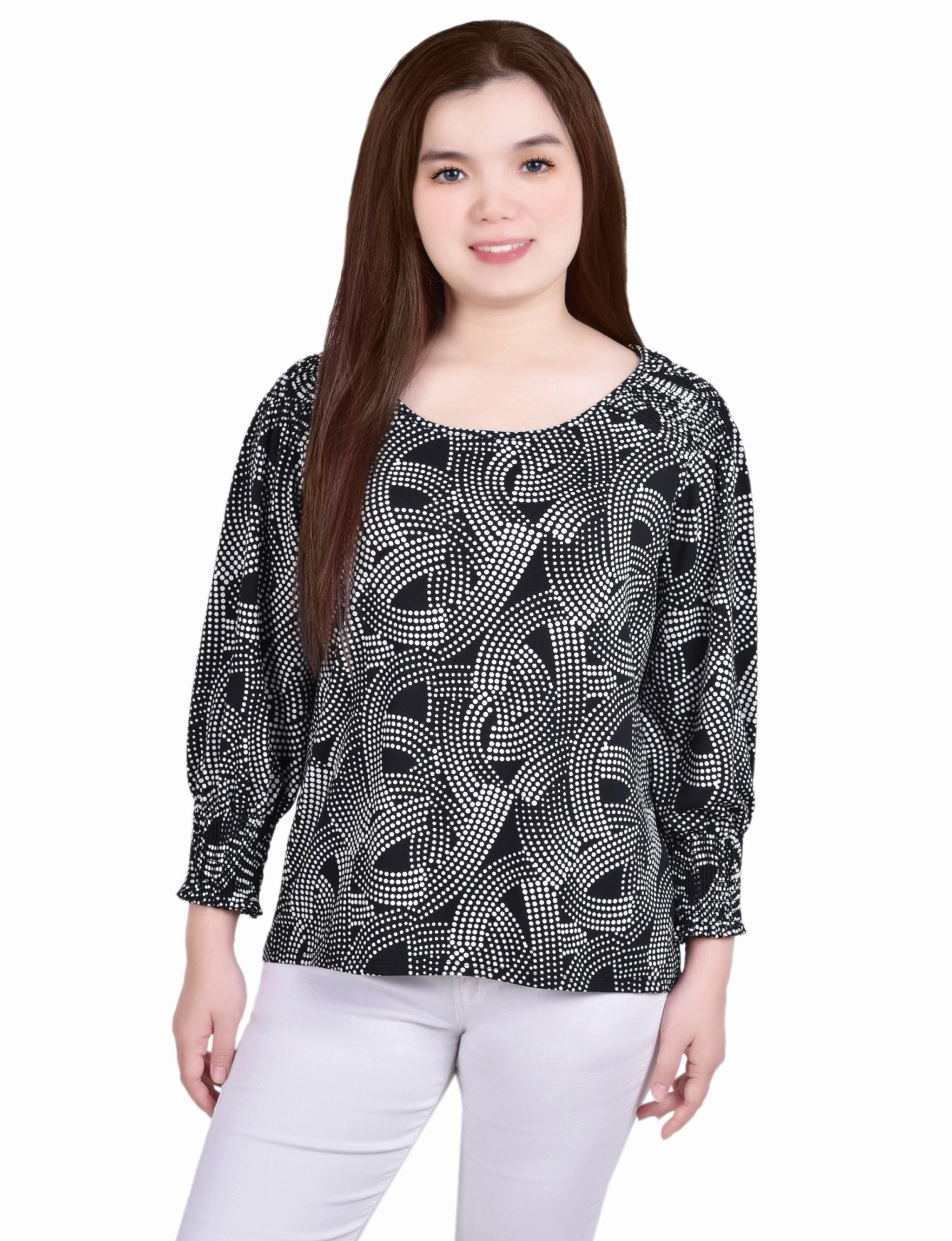 3/4 Smocked Detail Top Chunky Cable Knit