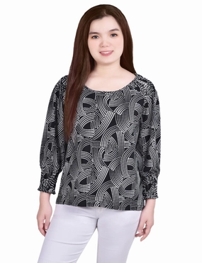 3/4 Smocked Detail Top Relaxed Trend