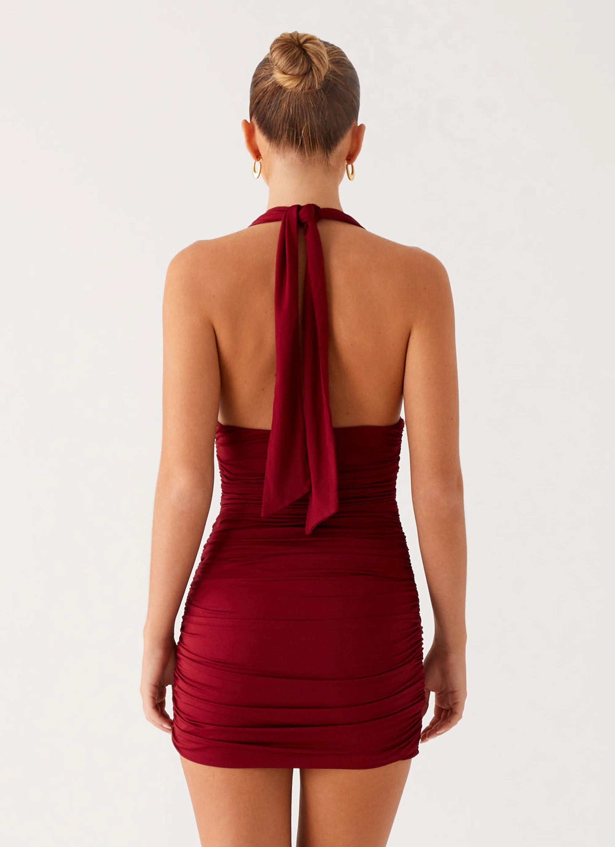 Stylish Design Abelia Halter Mini Dress - Maroon