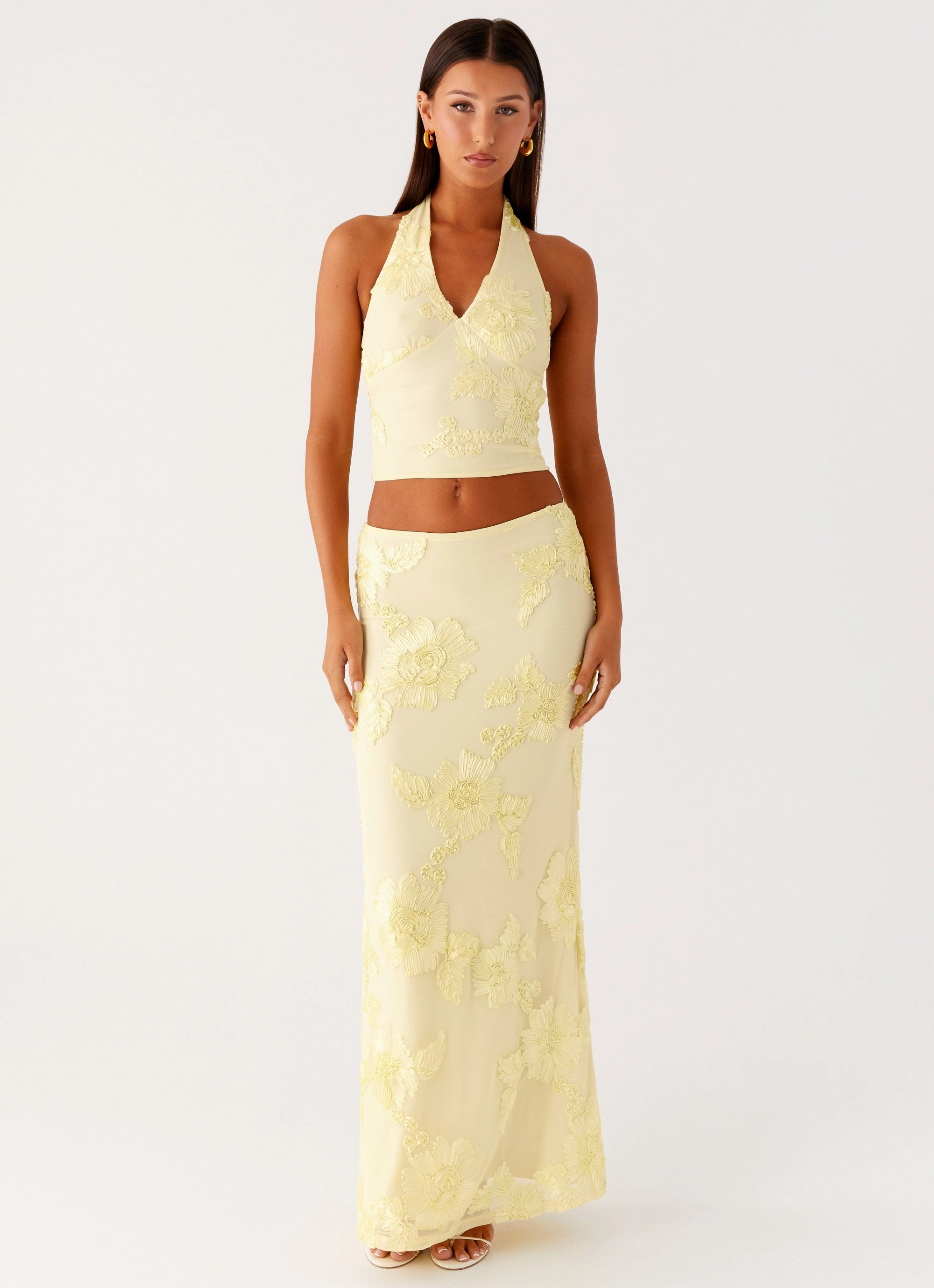 Soft Lines Radiate Maxi Skirt - Yellow