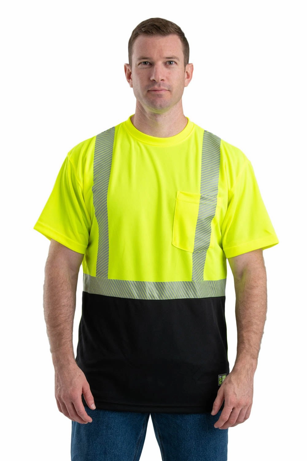 Outdoor Adventure Berne Mens Yellow Polyester Hi-Vis Class 2 Color Block Tee S/S