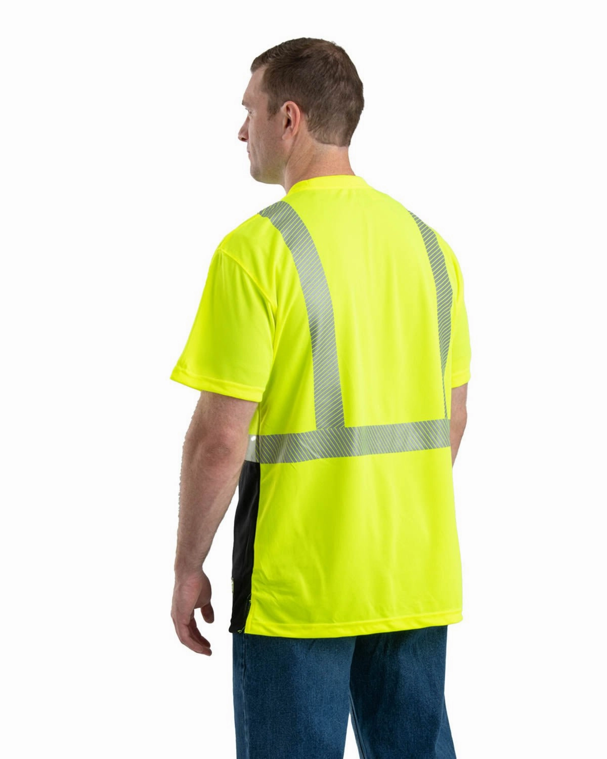 Smart Look tall size Berne Mens Yellow Polyester Hi-Vis Class 2 Color Block Tee S/S