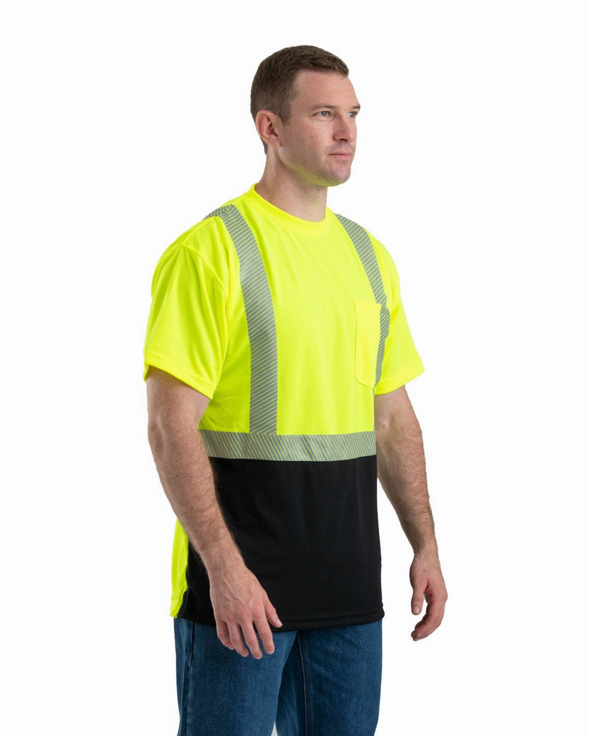 Berne Mens Yellow Polyester Hi-Vis Class 2 Color Block Tee S/S All-Purpose Wear Breathable fabric
