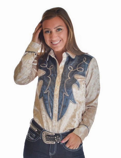 Cowgirl Tuff Womens Heavier Snake Blue/Cream Polyester L/S Shirt Versatile Design