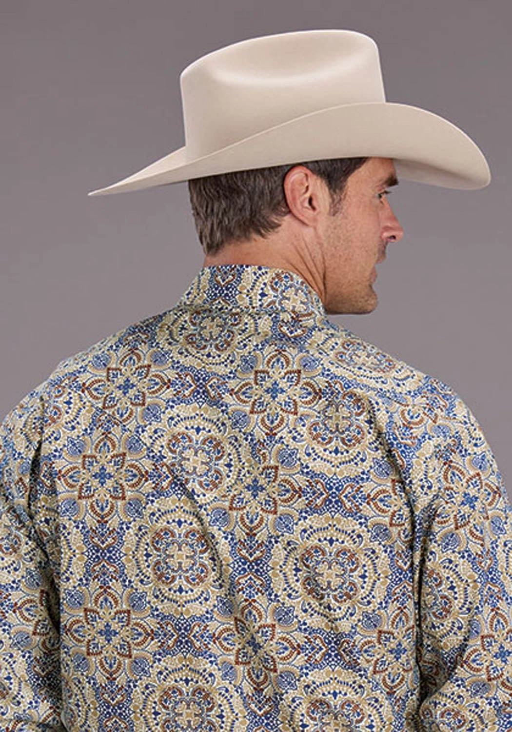 Stetson Mens Summer Medallion Paisley Blue 100% Cotton L/S Shirt Artistic Design