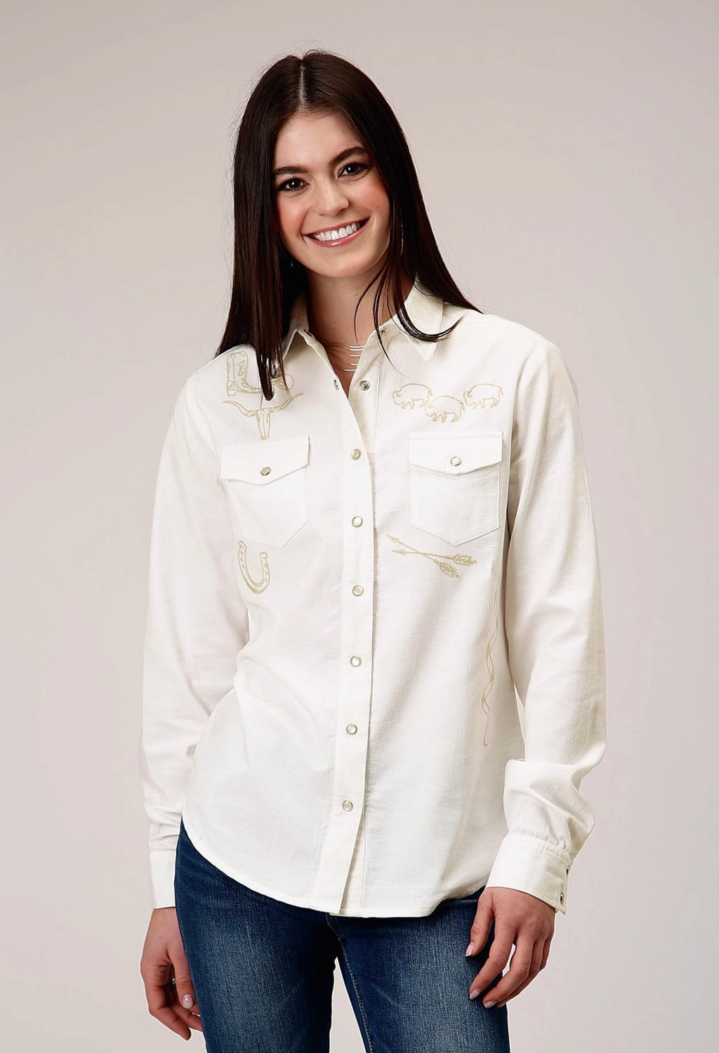 Dressy look Youthful Style Roper Womens Western Corduroy Cream 100% Cotton L/S Shirt