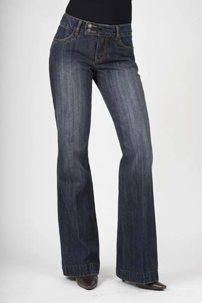 Stetson Womens Blue 100% Cotton Dark Wash City Trouser Flared Blasting Jeans Must Have Wear