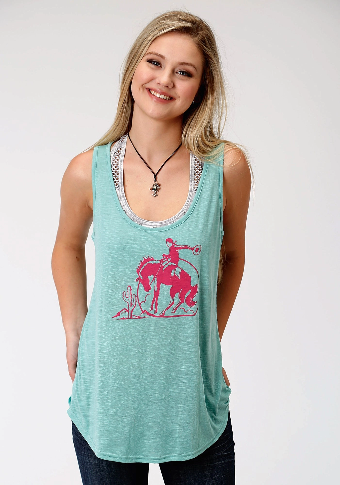 hypoallergenic material Outdoor Gear Roper Womens Green Poly/Rayon Pink Bronco Tank Top