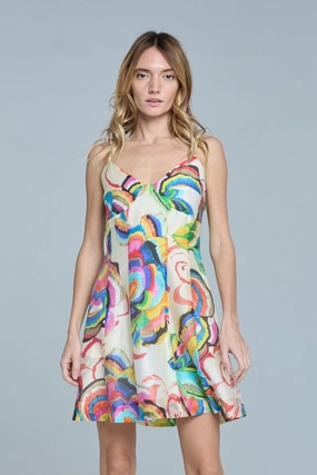 Sweet Mood Abstract Floral Print Mini Dress in Cream Multi