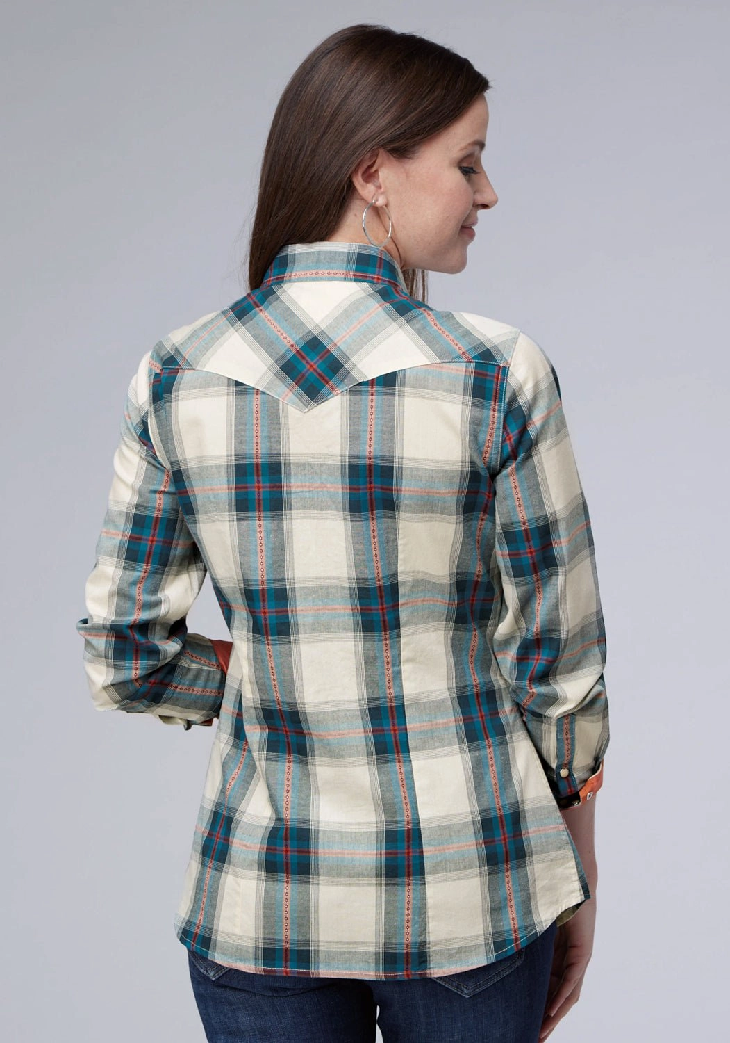 Reinforced Shoulders Holiday Style Roper Womens 2006 Tile Plaid Multi-Color 100% Cotton L/S Shirt