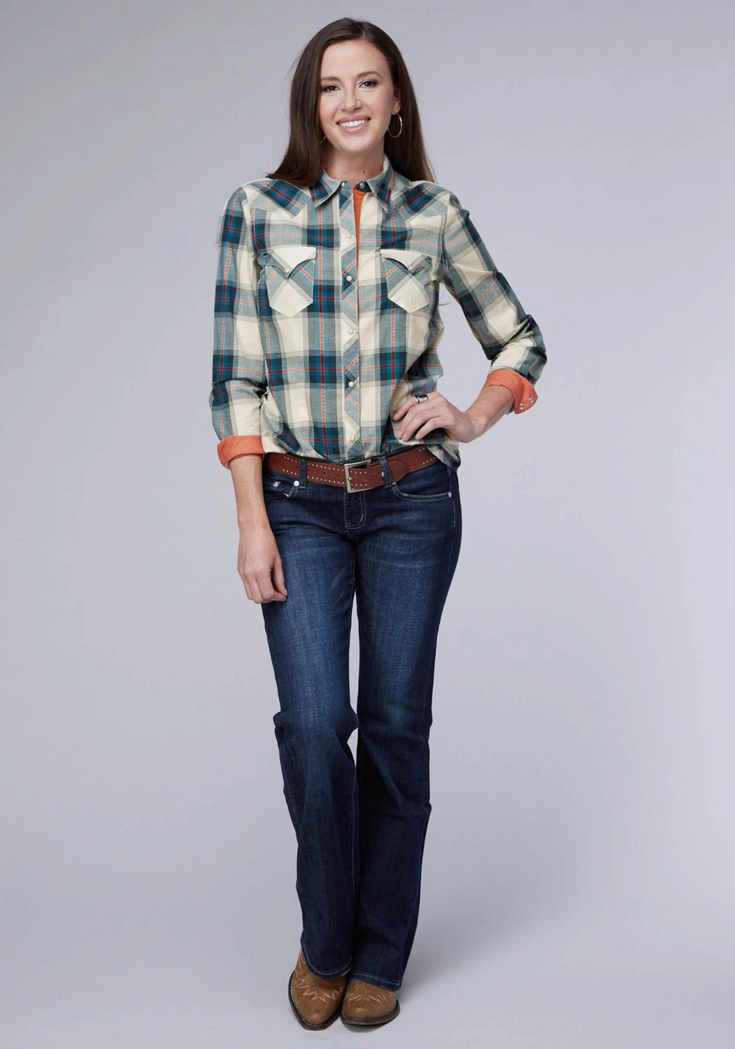 Ethical production Roper Womens 2006 Tile Plaid Multi-Color 100% Cotton L/S Shirt