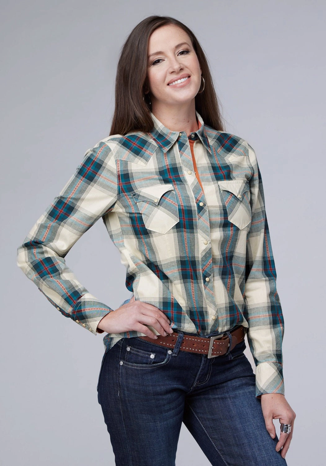 Compact Packing Roper Womens 2006 Tile Plaid Multi-Color 100% Cotton L/S Shirt