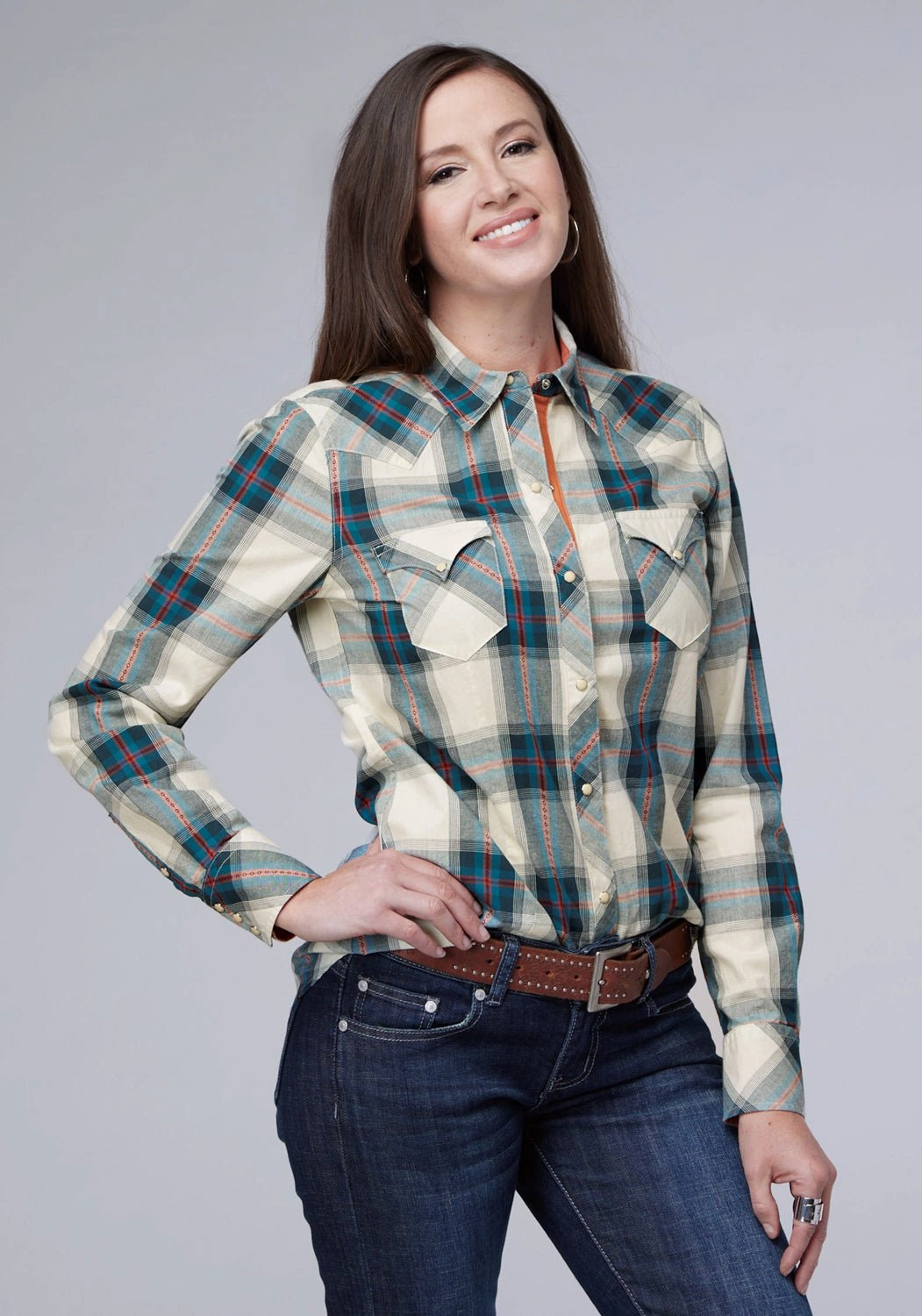 Roper Womens 2006 Tile Plaid Multi-Color 100% Cotton L/S Shirt Mature appeal