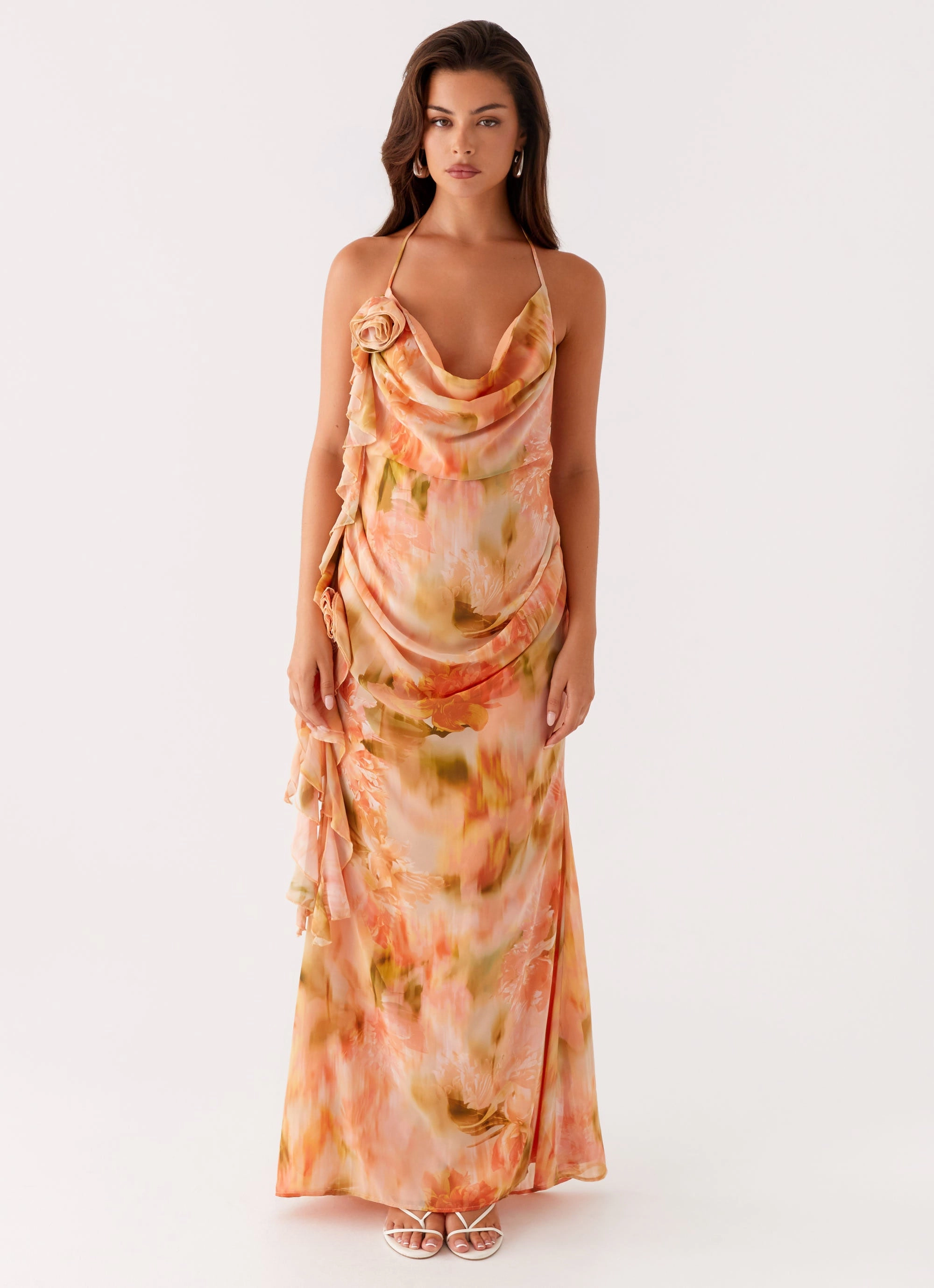 Diedre Rose Strappy Maxi Dress - Sunset Floral High-Low-Hem