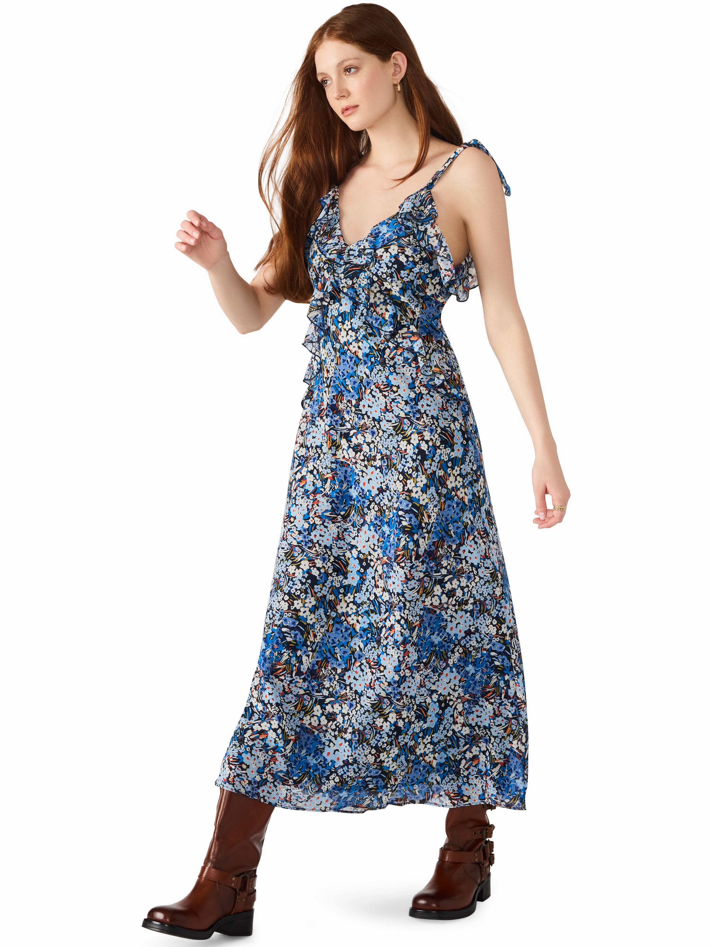 Pleat Breeze Flared shape Adalina Dress in Bristol Blue