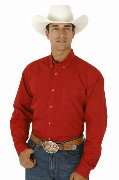 Roper Mens Red 100% Cotton L/S 1 Pkt Solid Poplin Button Western Shirt birthday party