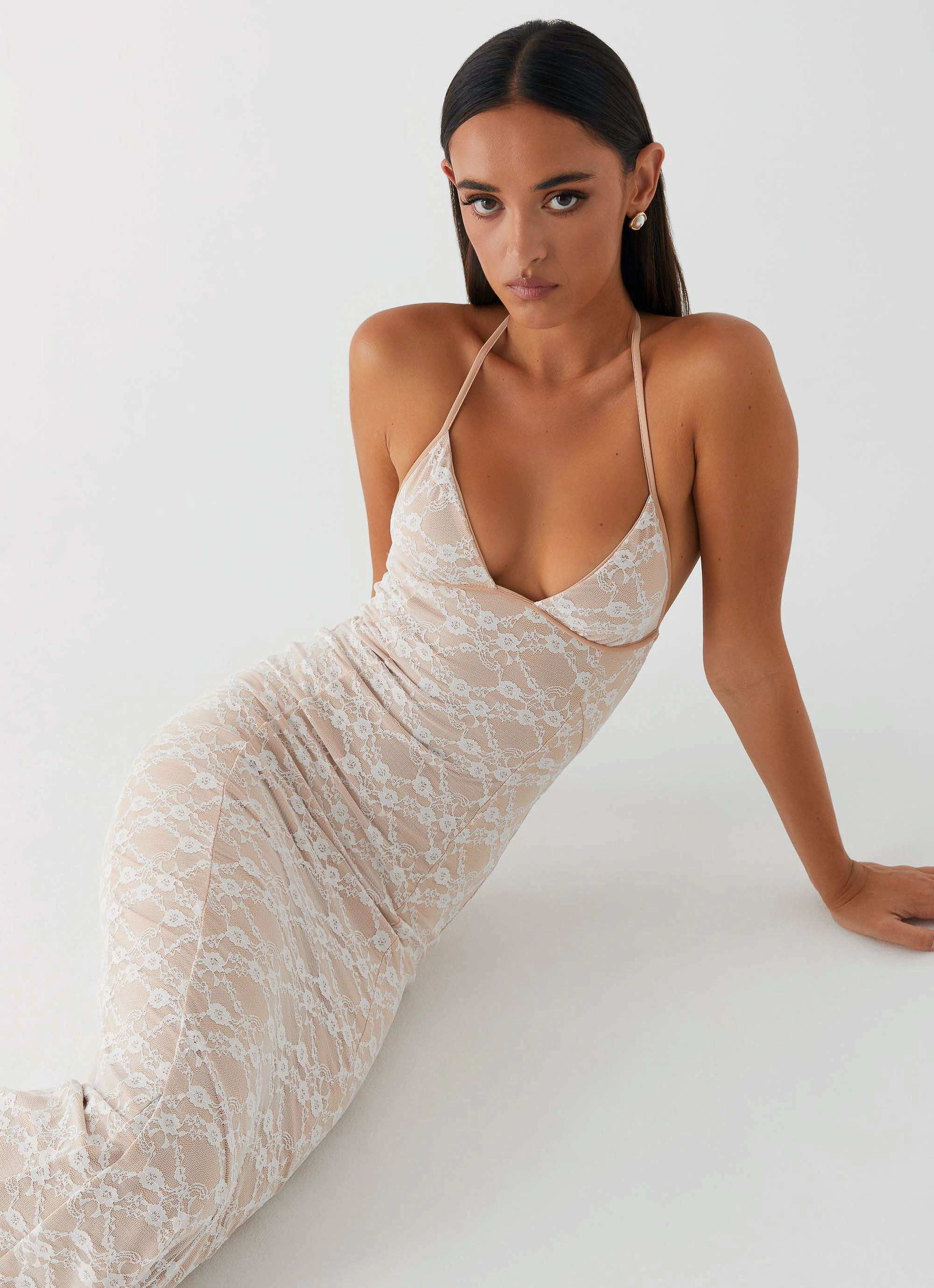 Jolina Lace Maxi Dress - White Sheer Light