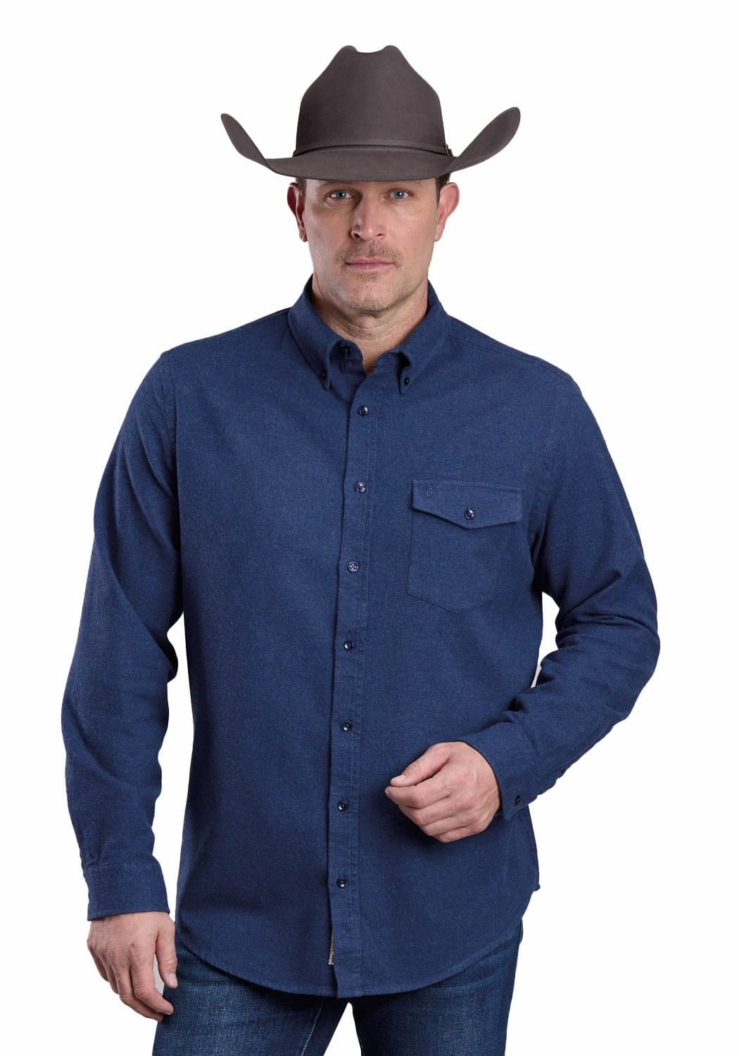 Bamboo Fiber Blend Chambray Fabric Stetson Mens 2473 Heather Flannel Navy 100% Cotton 1 Pkt L/S Shirt