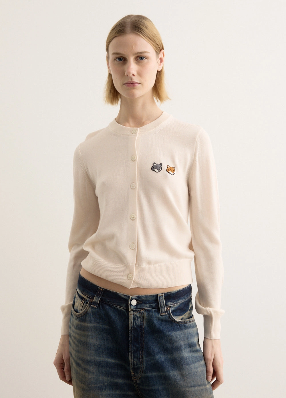 Layered Wind Barrier Ultra Lightweight Design Double Bold Fox Head Patch Regular Cardigan