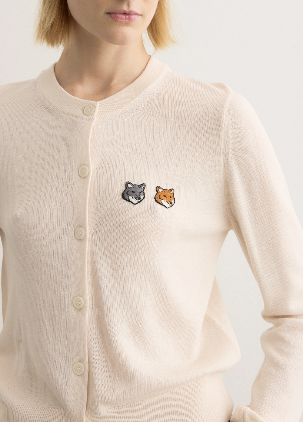 Double Bold Fox Head Patch Regular Cardigan All Day Wear MachineWashable Fabric