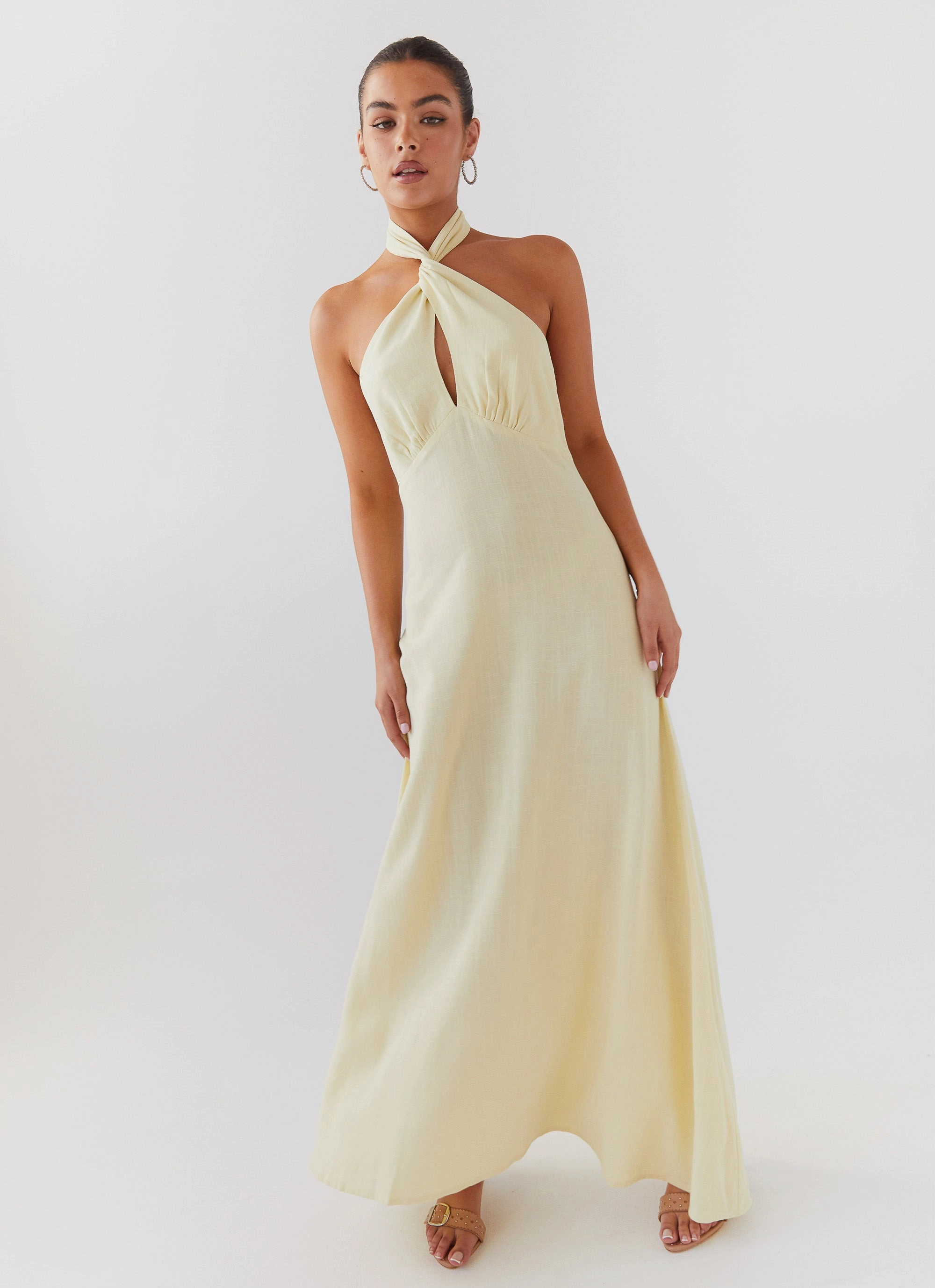 Formal Aura Summer Wardrobe Adrienne Linen Maxi Dress - Lemon