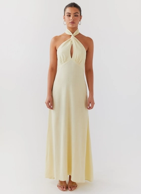Flowy Layers Adrienne Linen Maxi Dress - Lemon