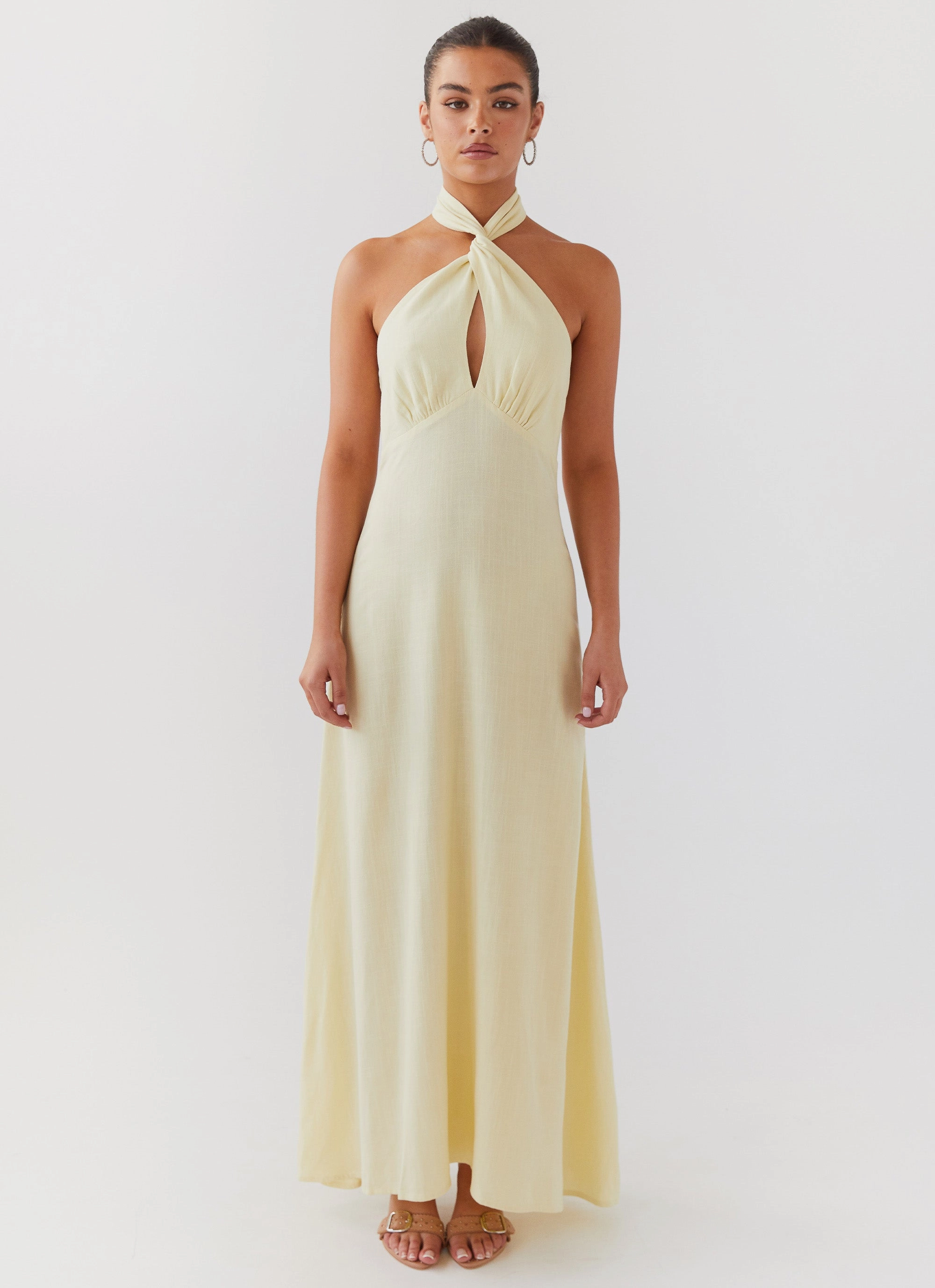 Flowy Layers Adrienne Linen Maxi Dress - Lemon