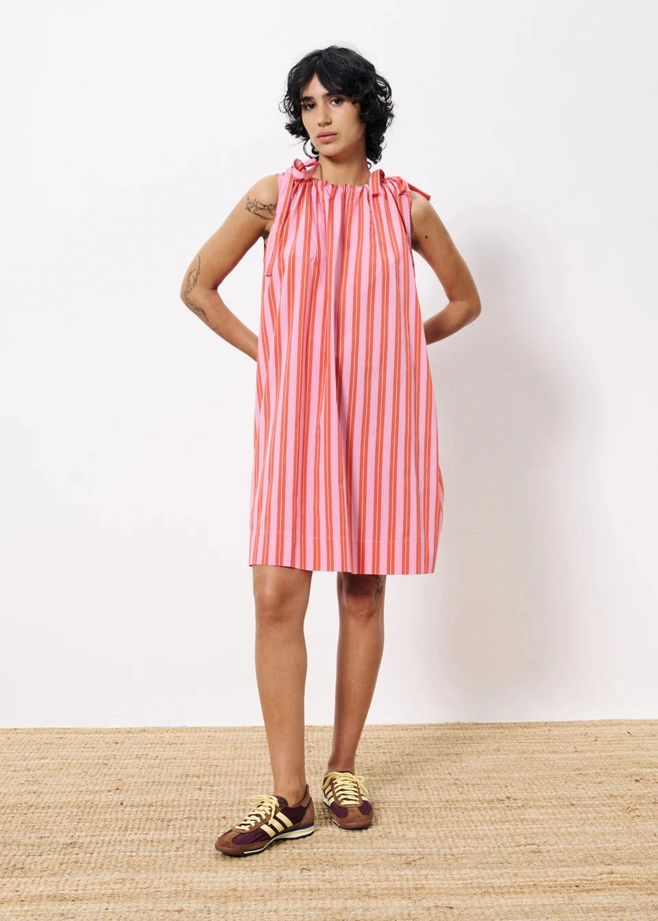 AELIA PINK STRIPED MINI DRESS Classic knee-length dress
