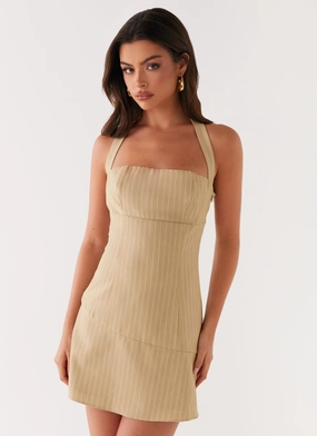 Midnight Mood Erica Mini Dress - Beige Stripe