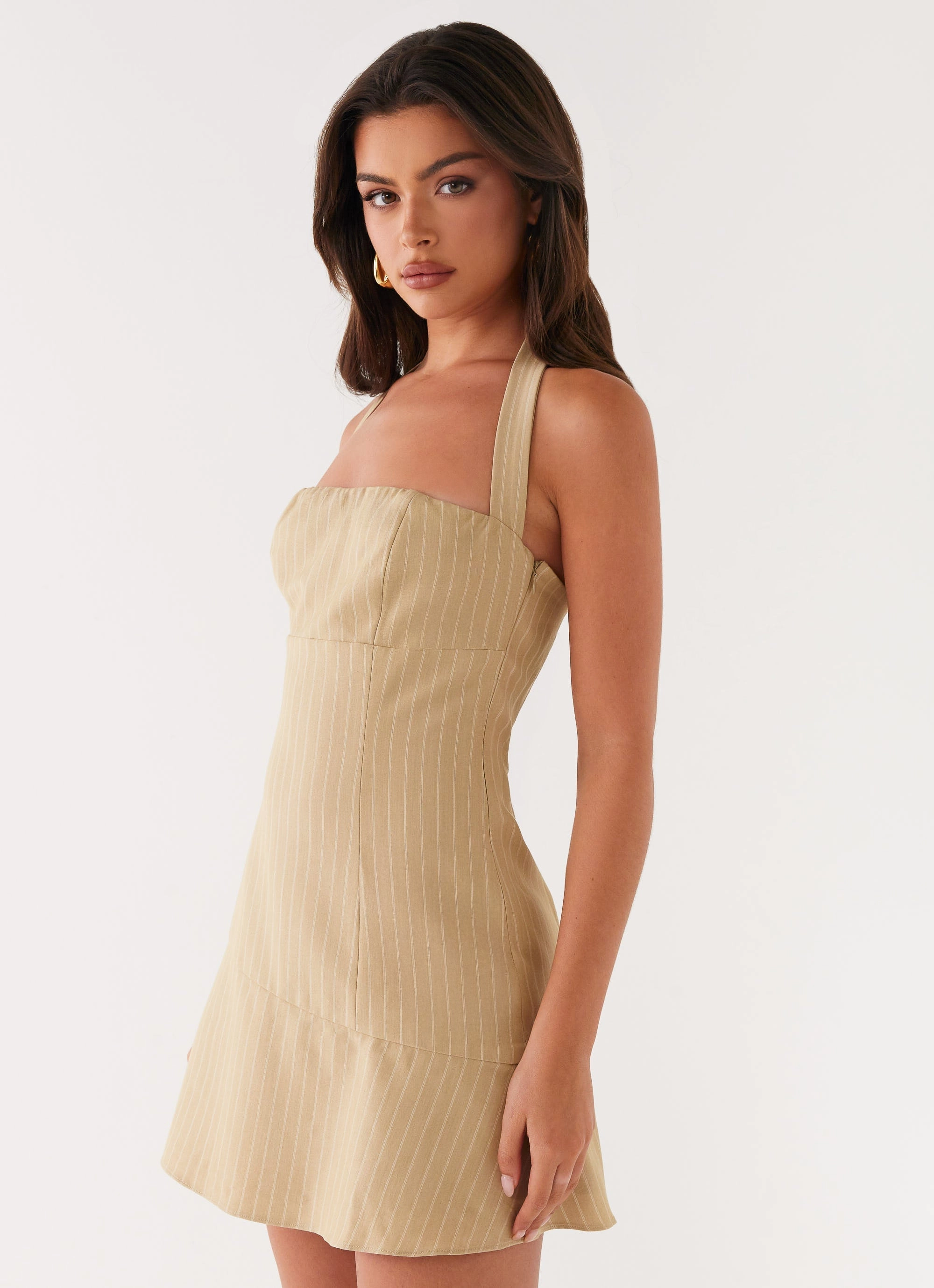 Natural Style Erica Mini Dress - Beige Stripe