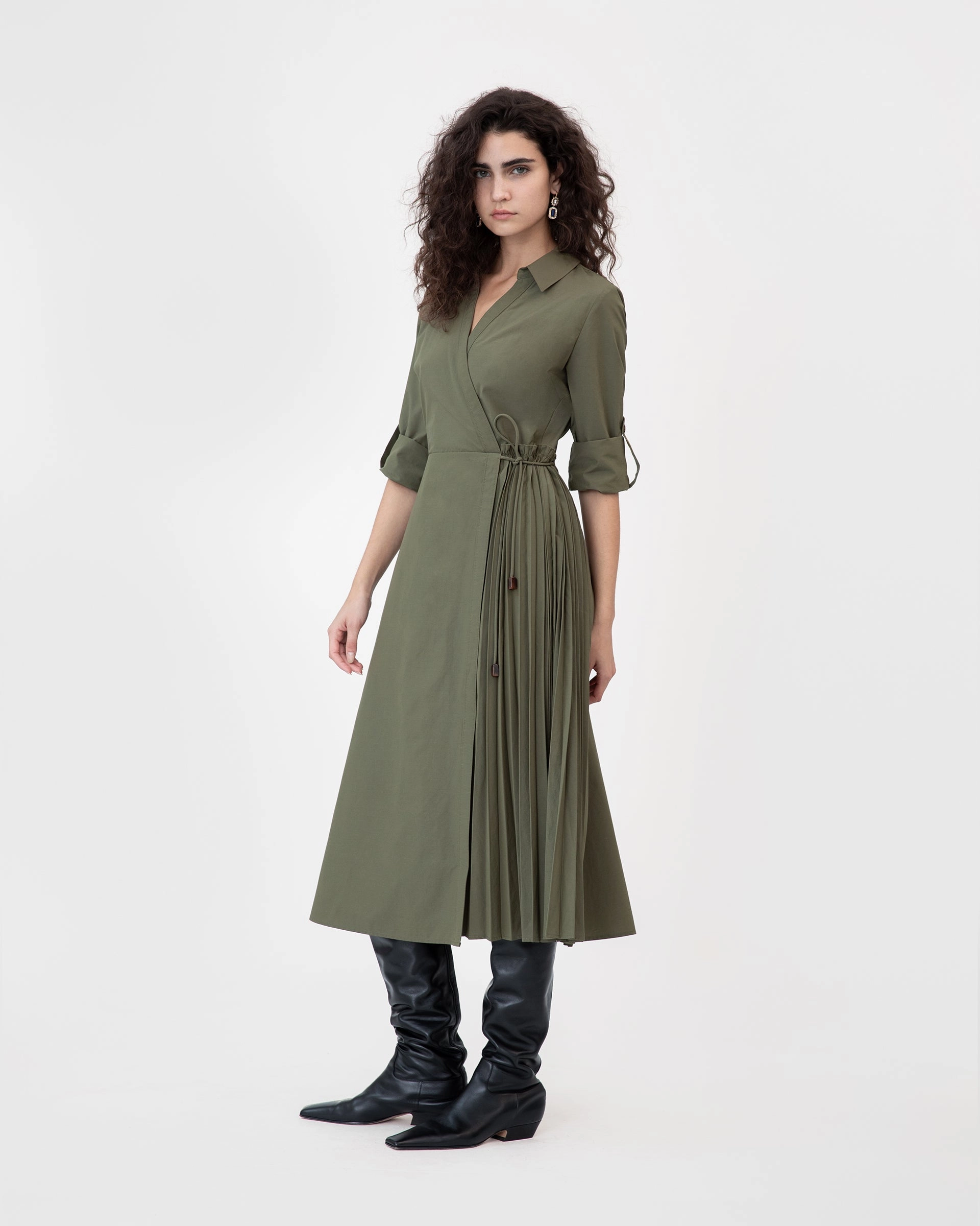 Long Sleeve Midi Shivon Dress Smooth Texture Breeze Flow