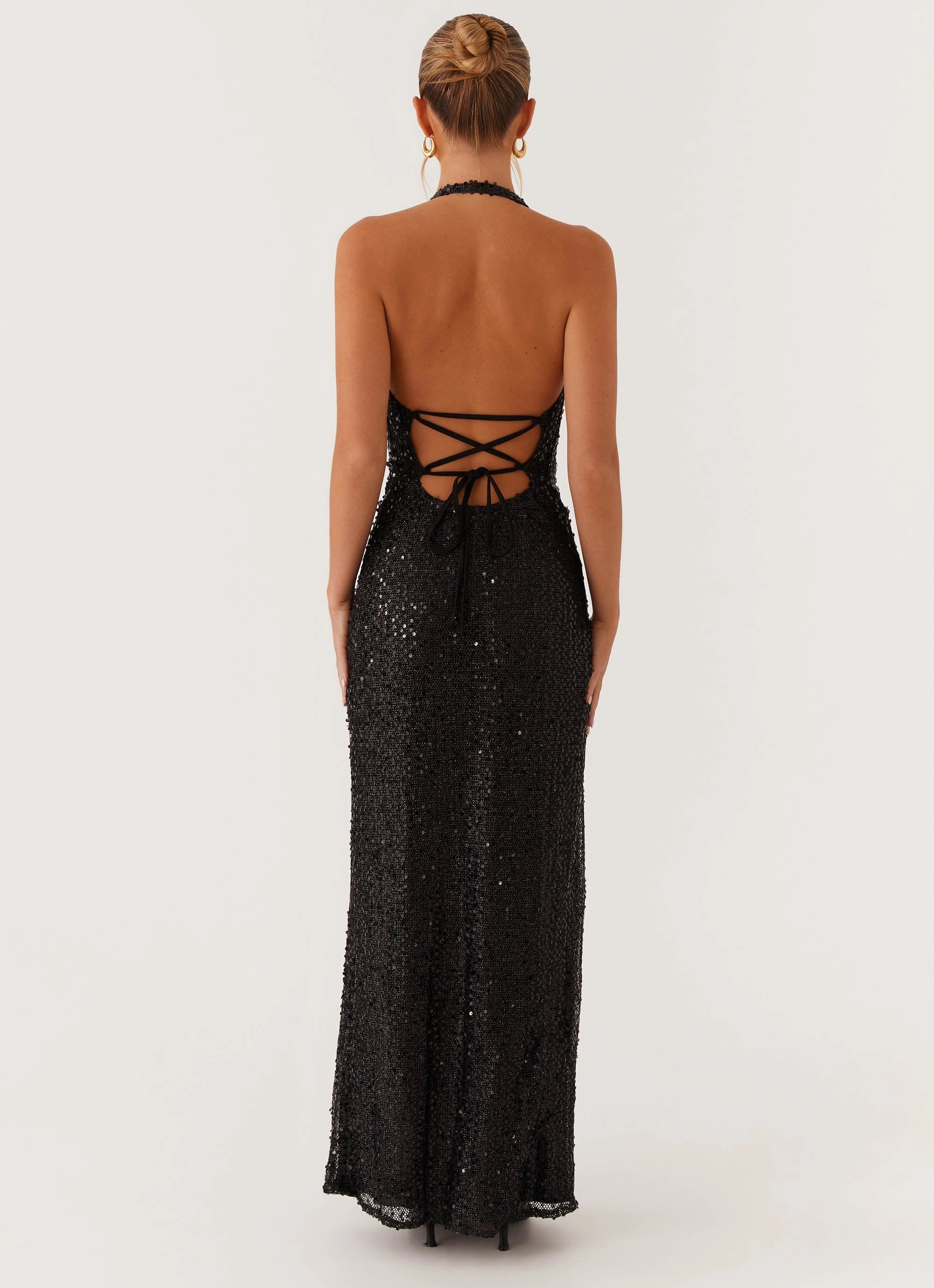 After Tonight Sequin Cowl Neck Maxi Dress - Black Minimalist fit-and-flare Smart and Elegant