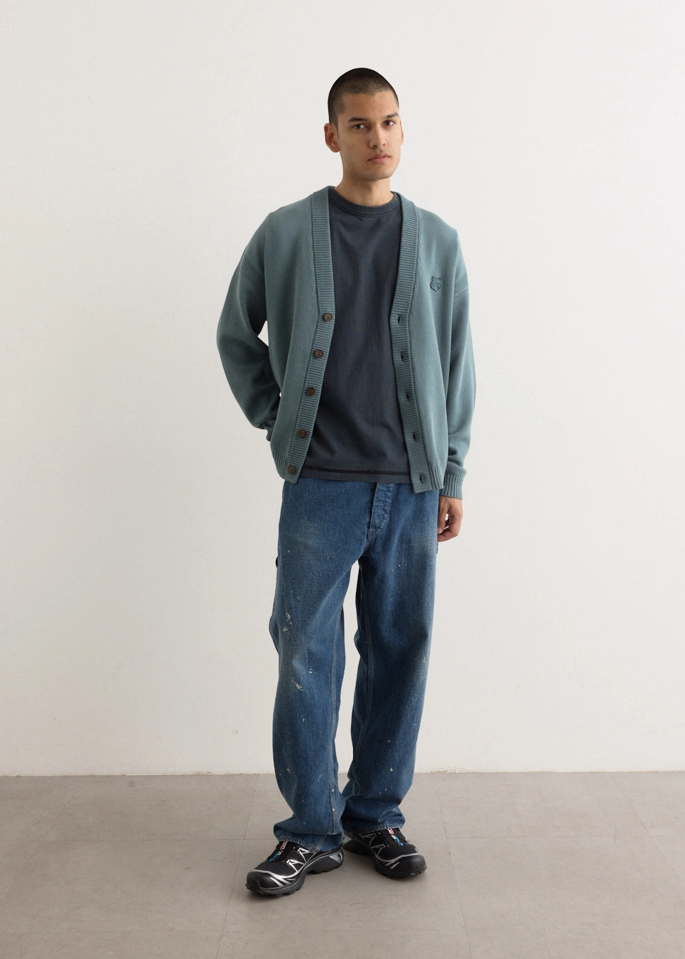 Bold Fox Head Patch Comfort Cardigan Embellished Trim