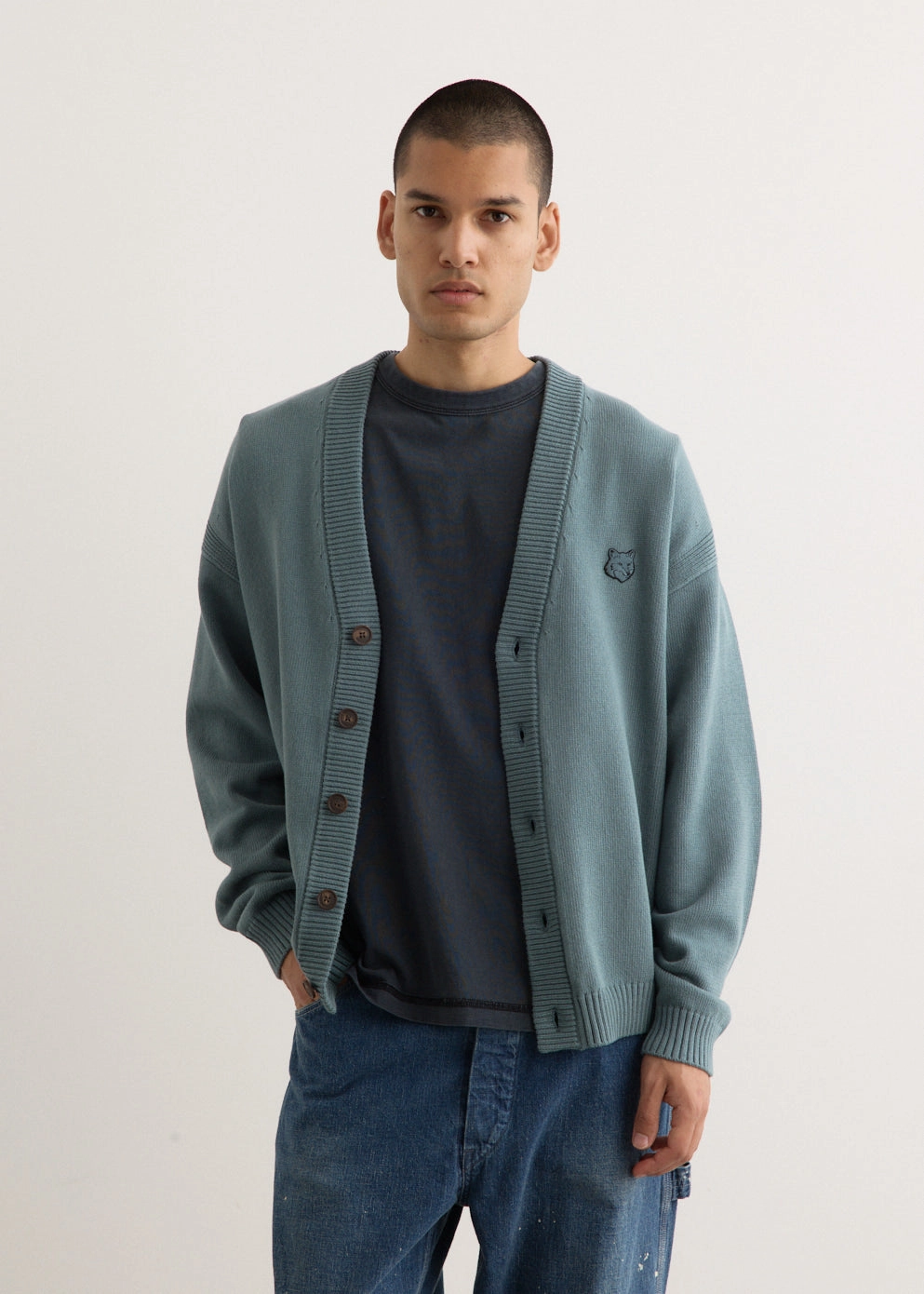 wrinkle free Statement Outerwear Bold Fox Head Patch Comfort Cardigan