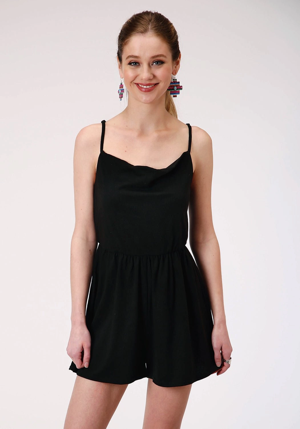 Roper Womens Black Poly/Rayon Strappy Romper S/L Jumper All Round Fit