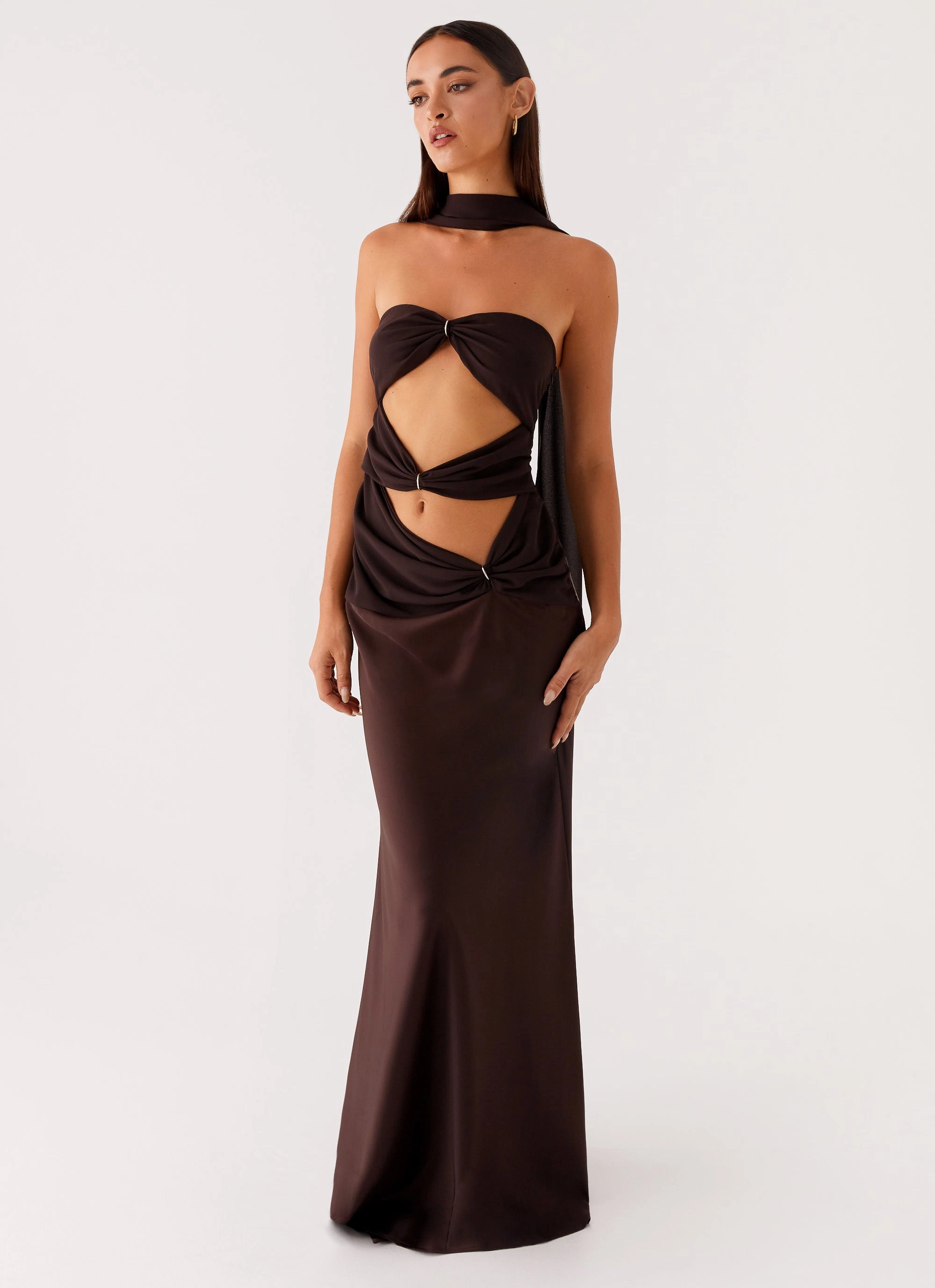 Alaine Scarf Maxi Dress - Dark Chocolate Easy and Effortless Silky Mood