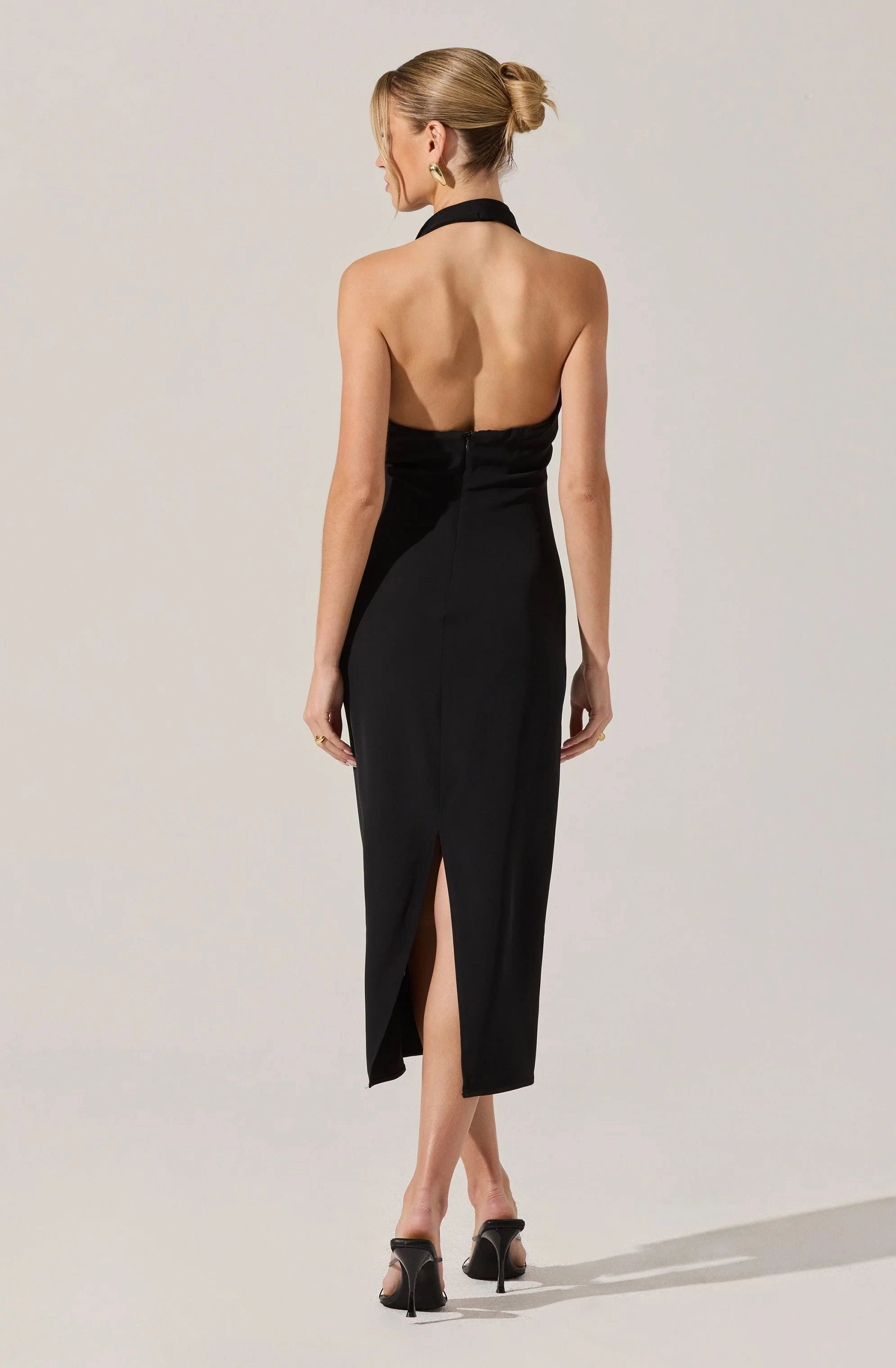 Alanna Halter Cowl Neck Dress in Black Classic-style