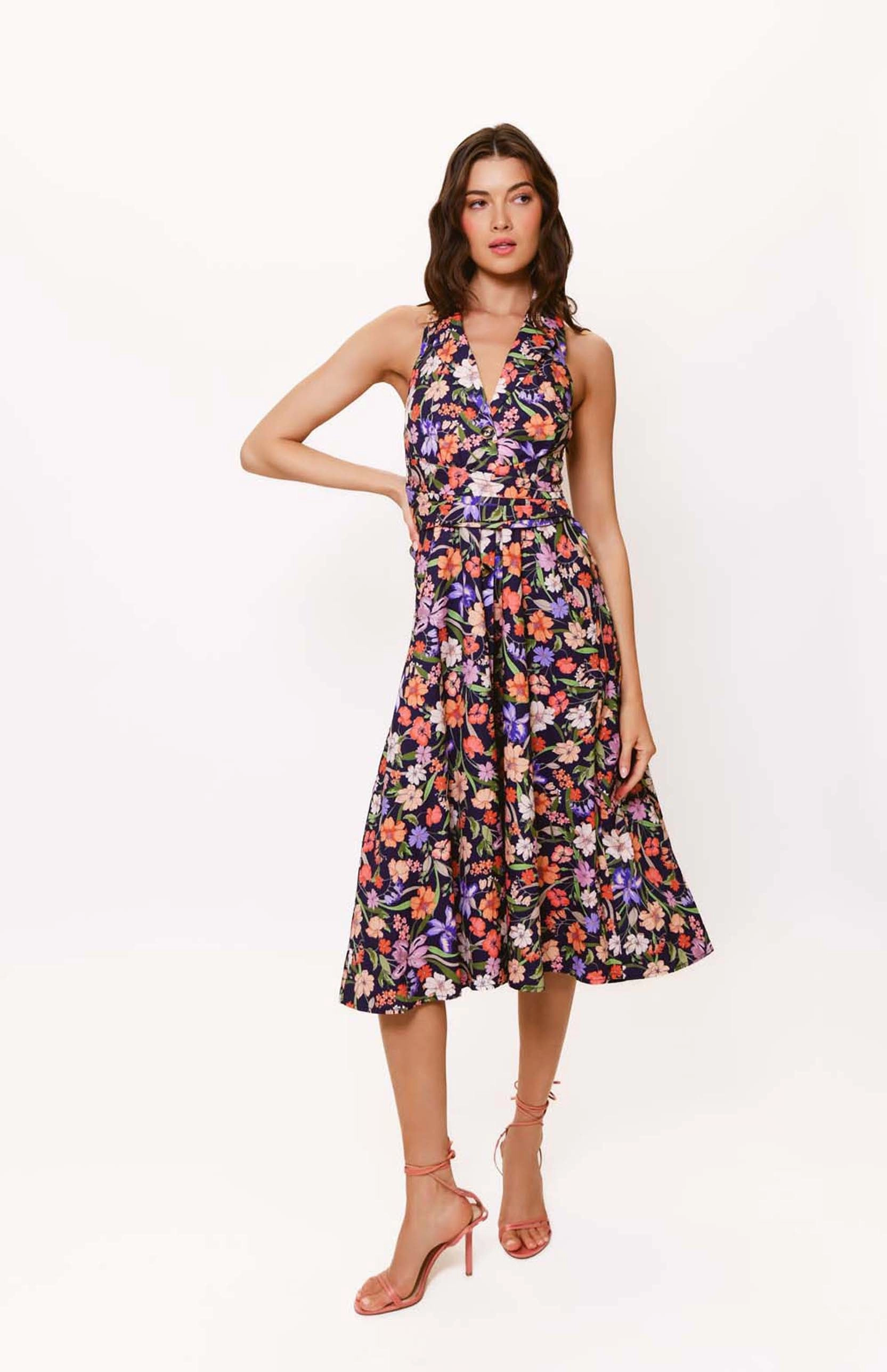 Quiet Glow Alessia Dress in Navy Multi Tropical Garden