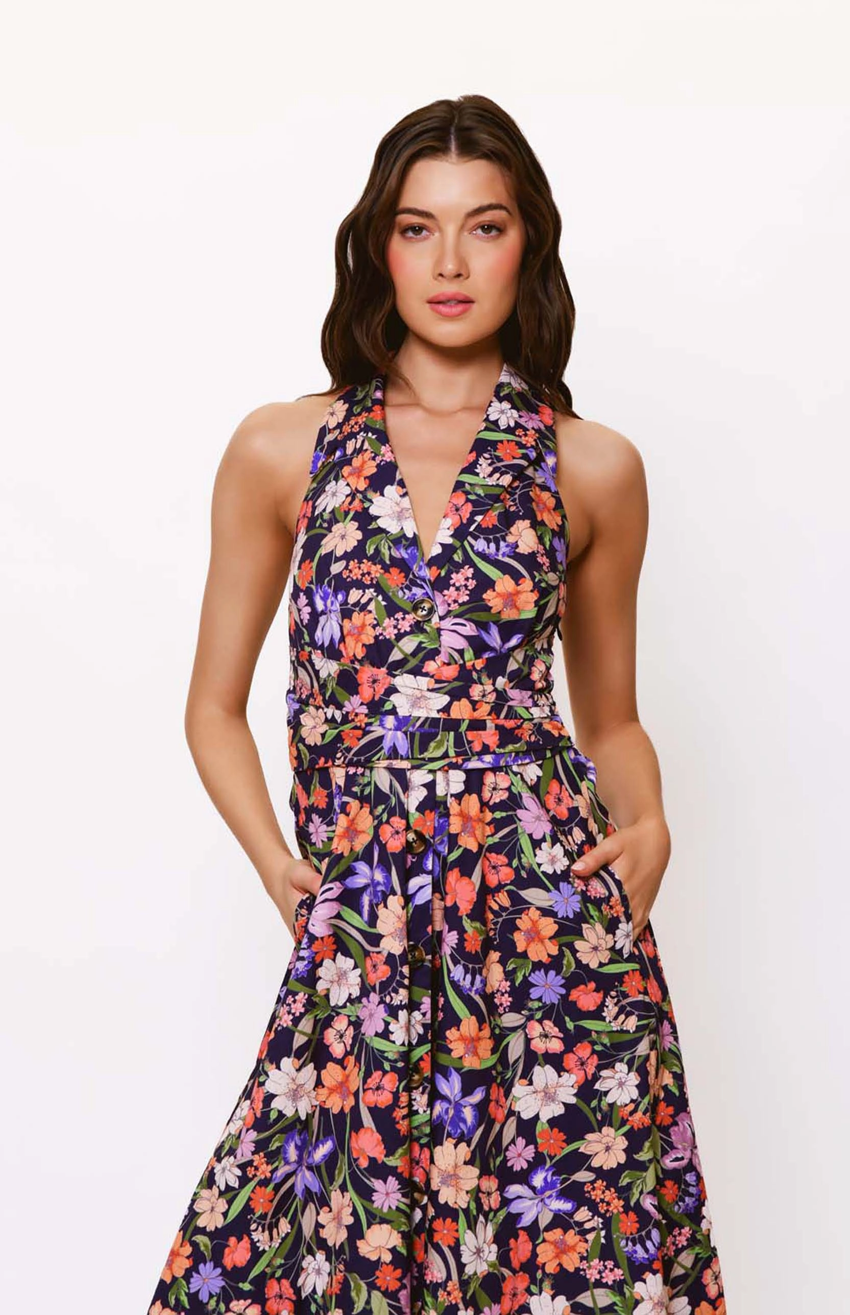 Wrap Glow Alessia Dress in Navy Multi Tropical Garden